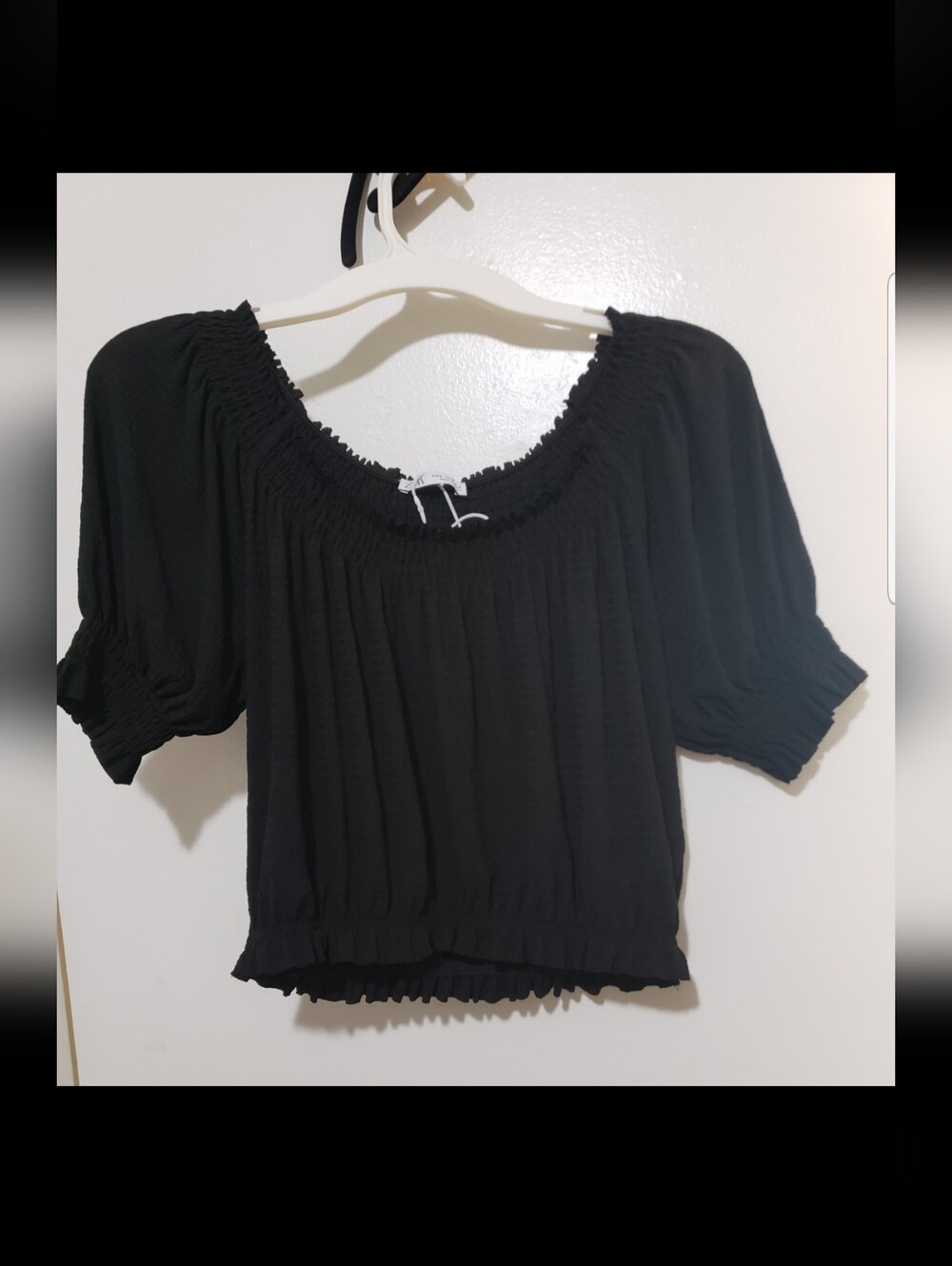 Women’s Black Smocked Puff-Sleeve Top